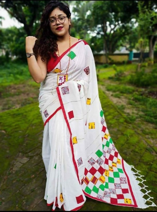 Exclusive Collection Multy Beautiful Cotton Applique Work Saree