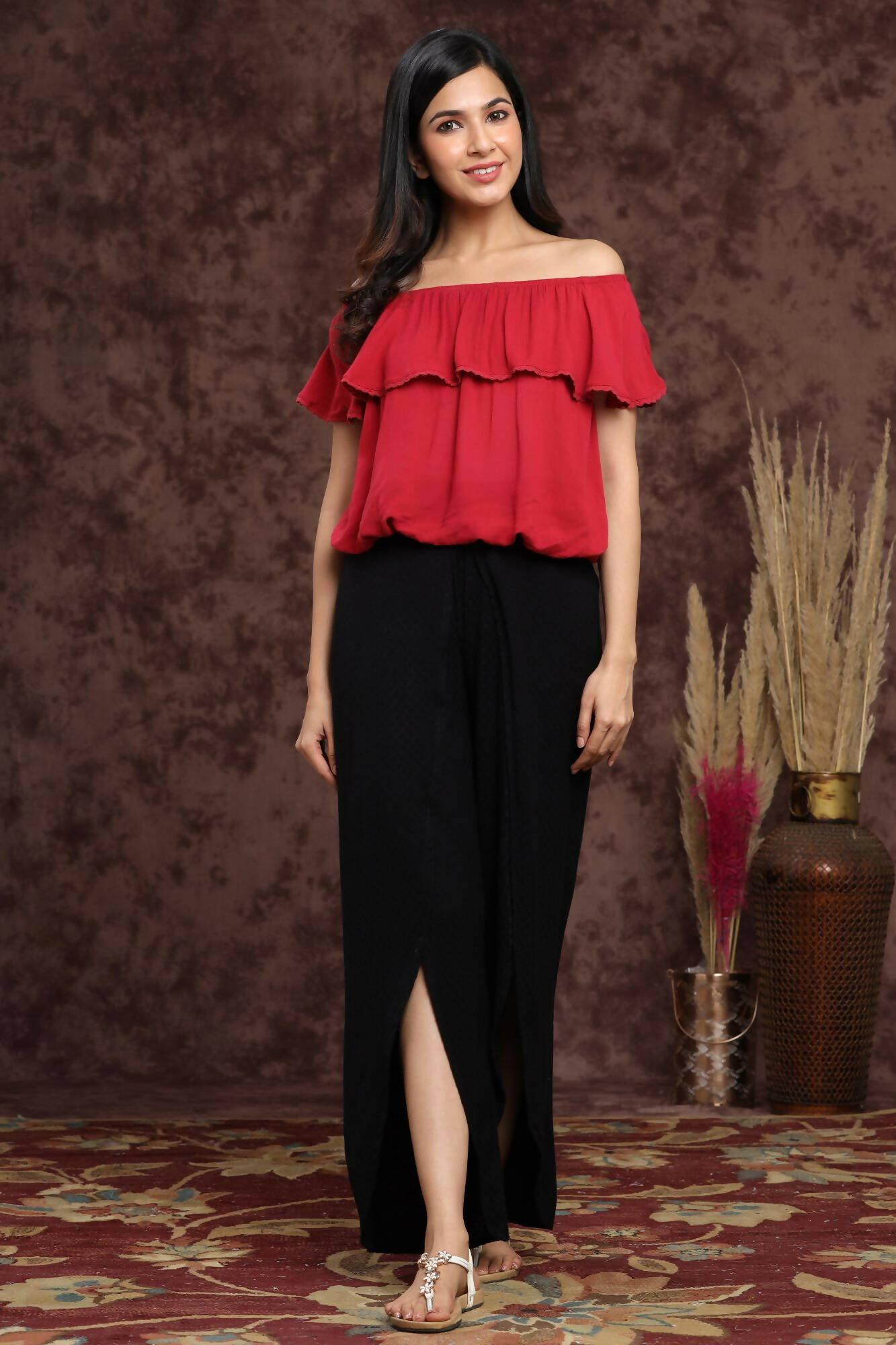 Juniper Women Black Rayon Dobby Woven - Dobby Tulip Dhoti Pant