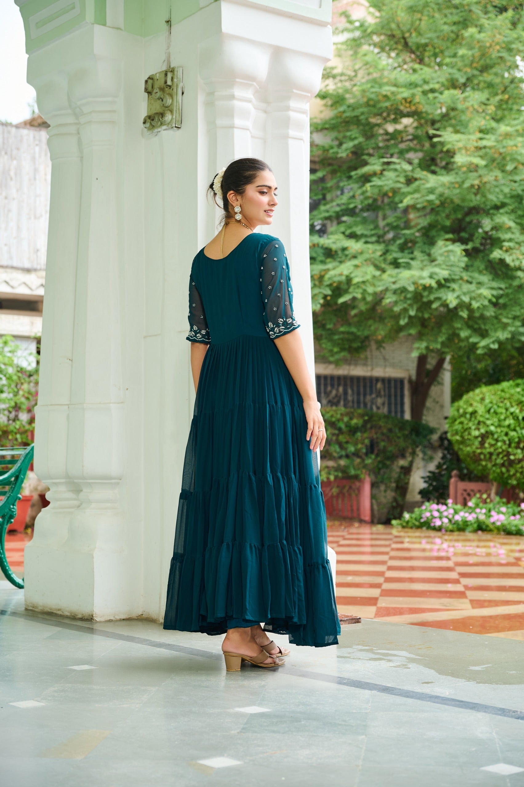 Prazu Fashion Rama Georgette Beads Embroidery-Work Designer Gown