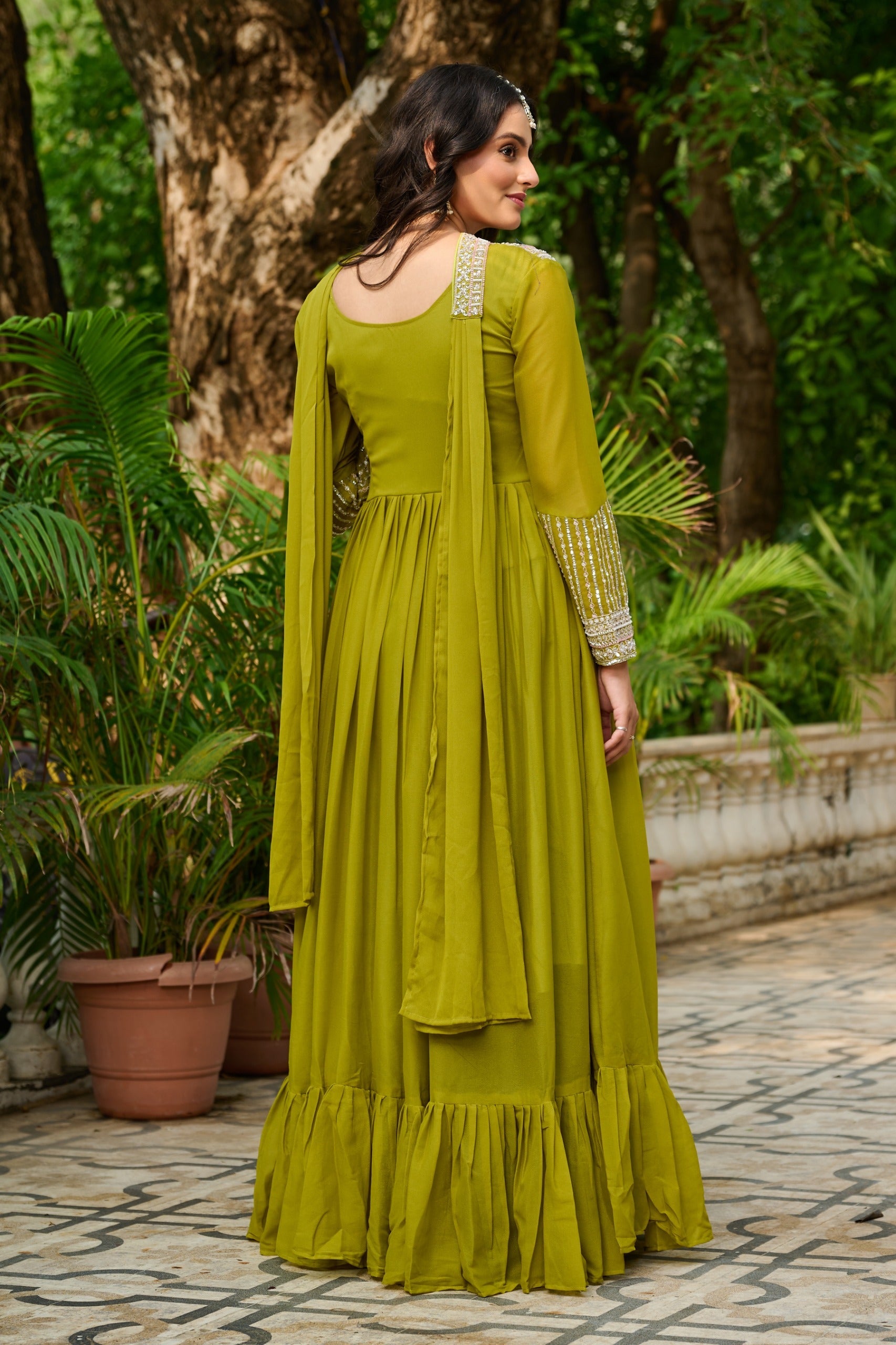 Prazu Fashion Parrot Georgette With Embroidery Beads Sequins Work Gown
