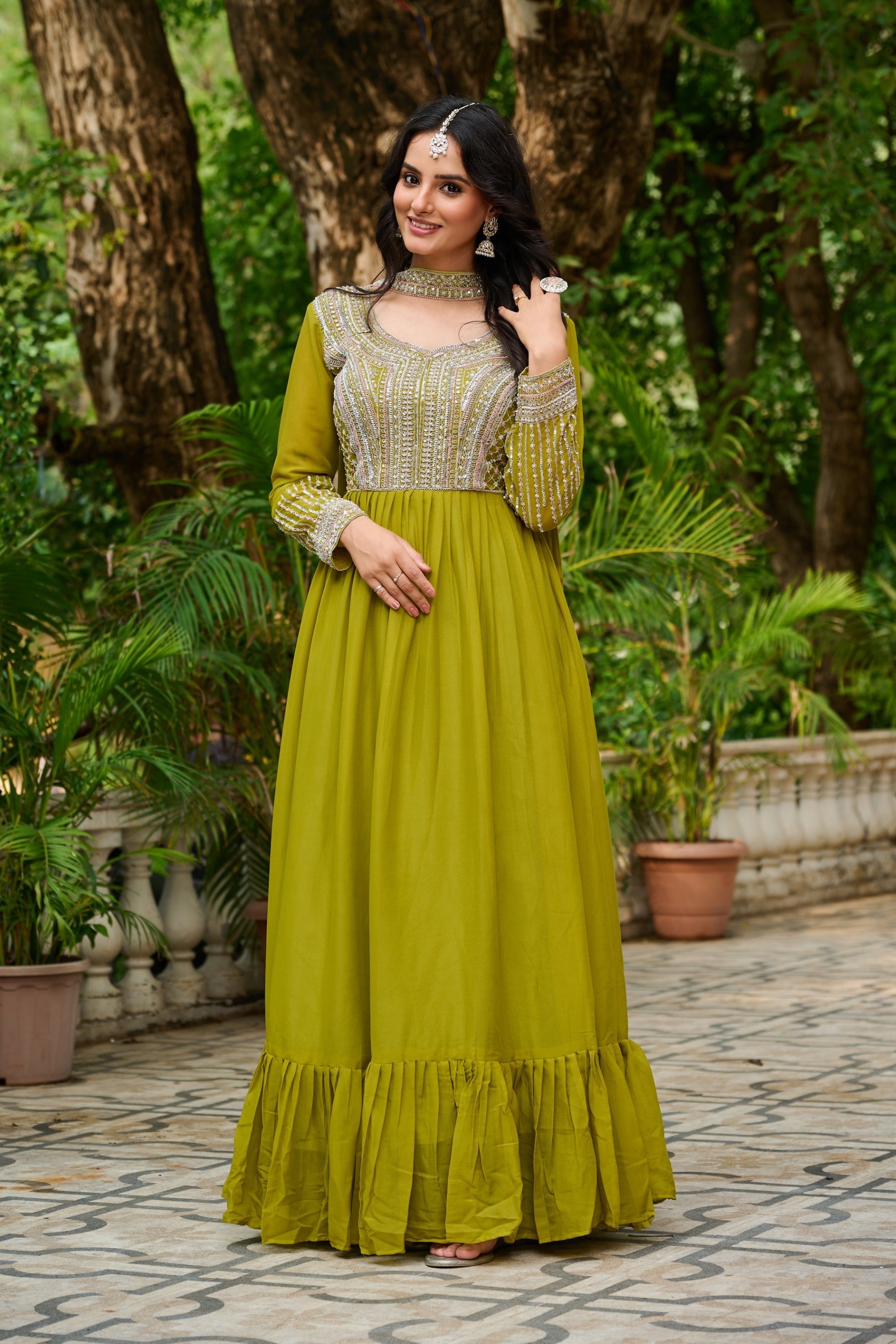 Prazu Fashion Parrot Georgette With Embroidery Beads Sequins Work Gown