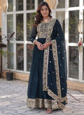 Prazu Fashion Aqua Blue Georgette Embroidered Sequence Gown With Dupatta