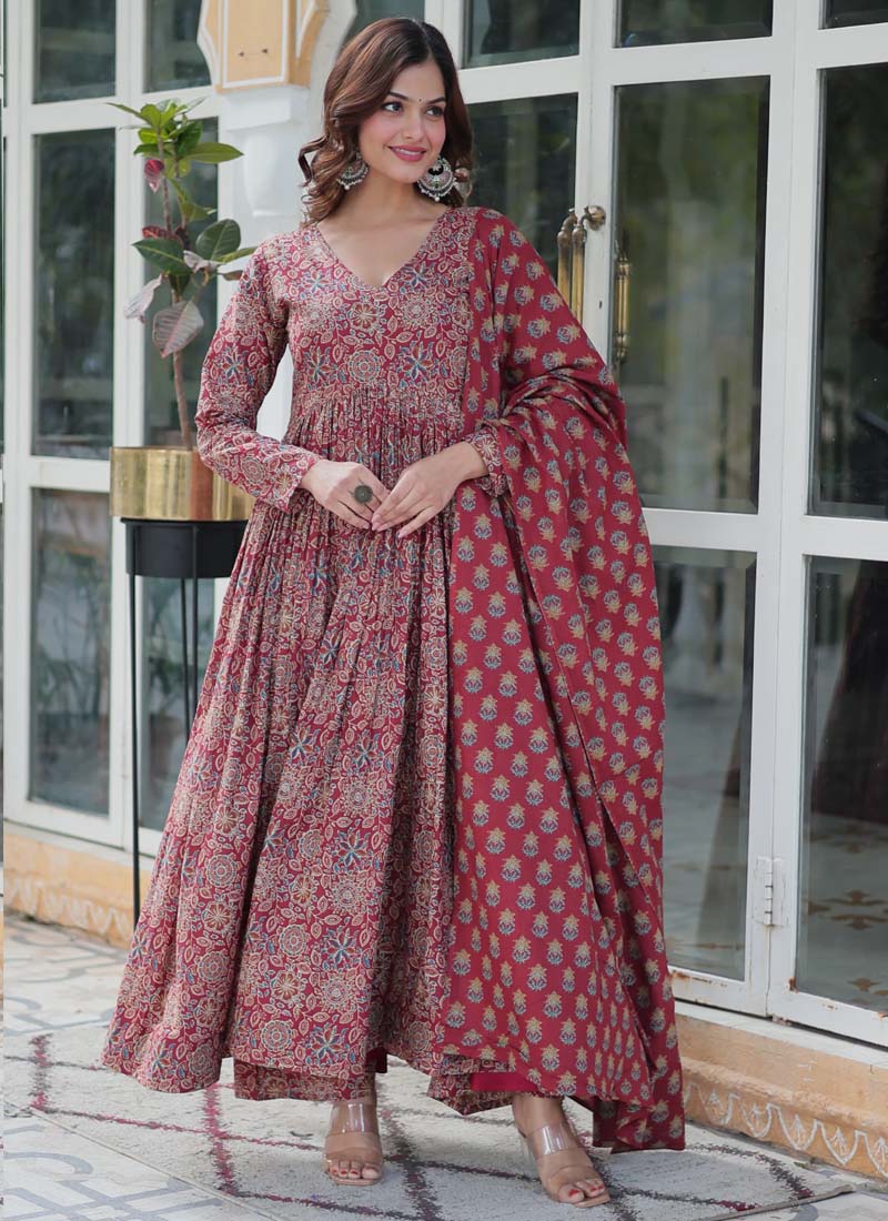 Prazu Fashion Maroon Pure Cotton Designer Salwar Suit