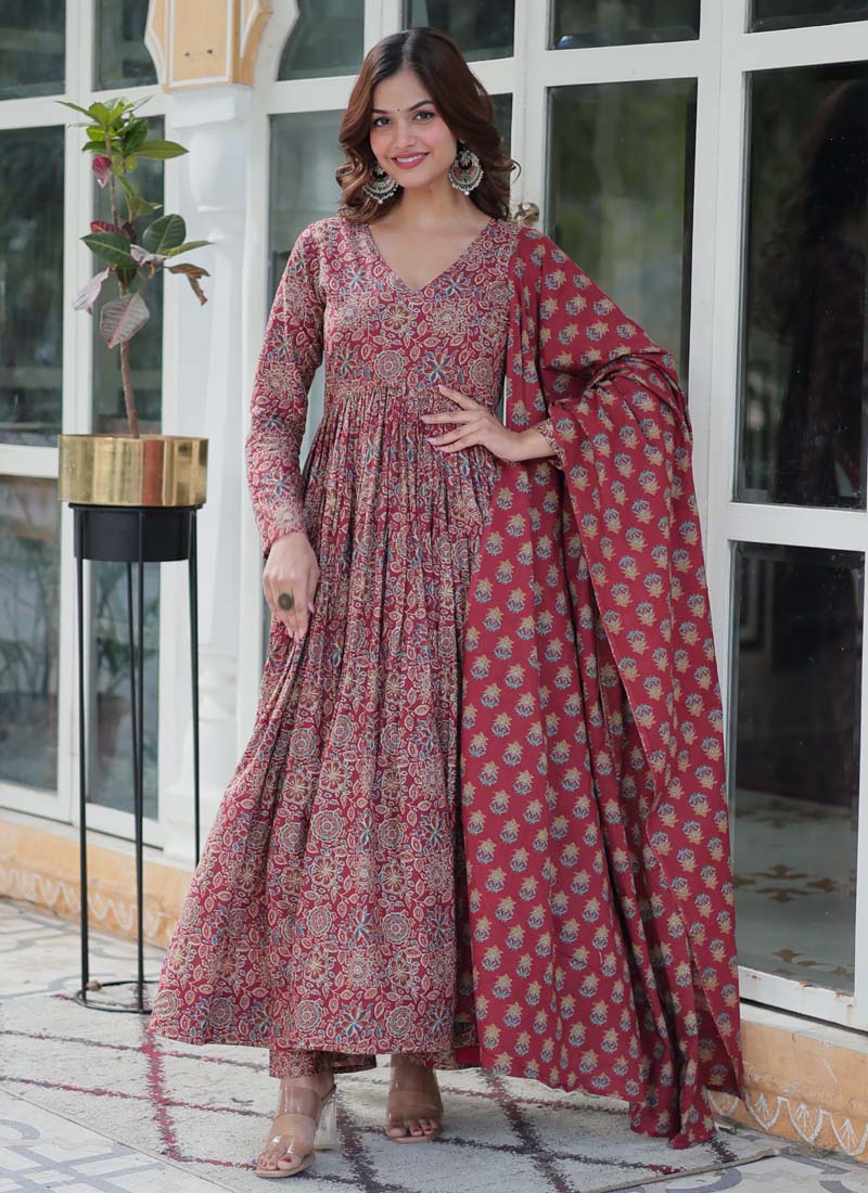 Prazu Fashion Maroon Pure Cotton Designer Salwar Suit