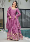Prazu Fashion Onion Pink Chinon Silk Embroidered Sequence Gown With Dupatta