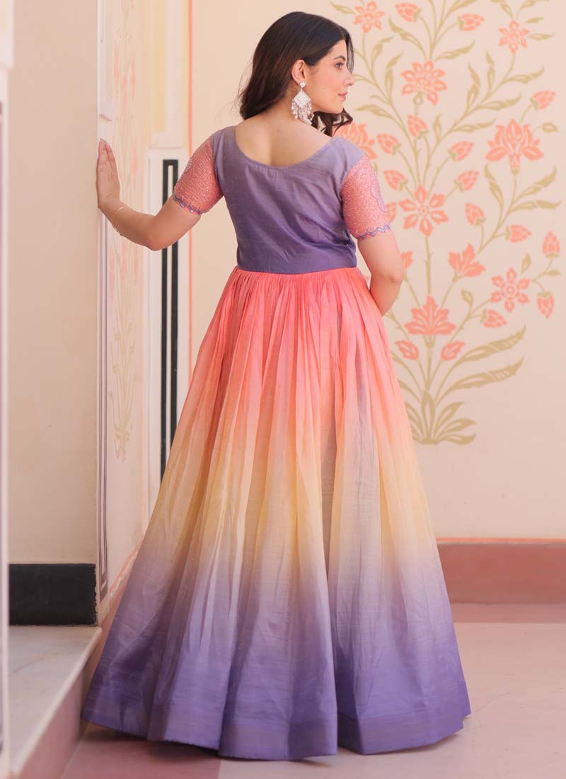 Prazu Fashion Multi Color Georgette Embroidered Gown