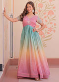 Prazu Fashion Multi Color Georgette Embroidered Gown