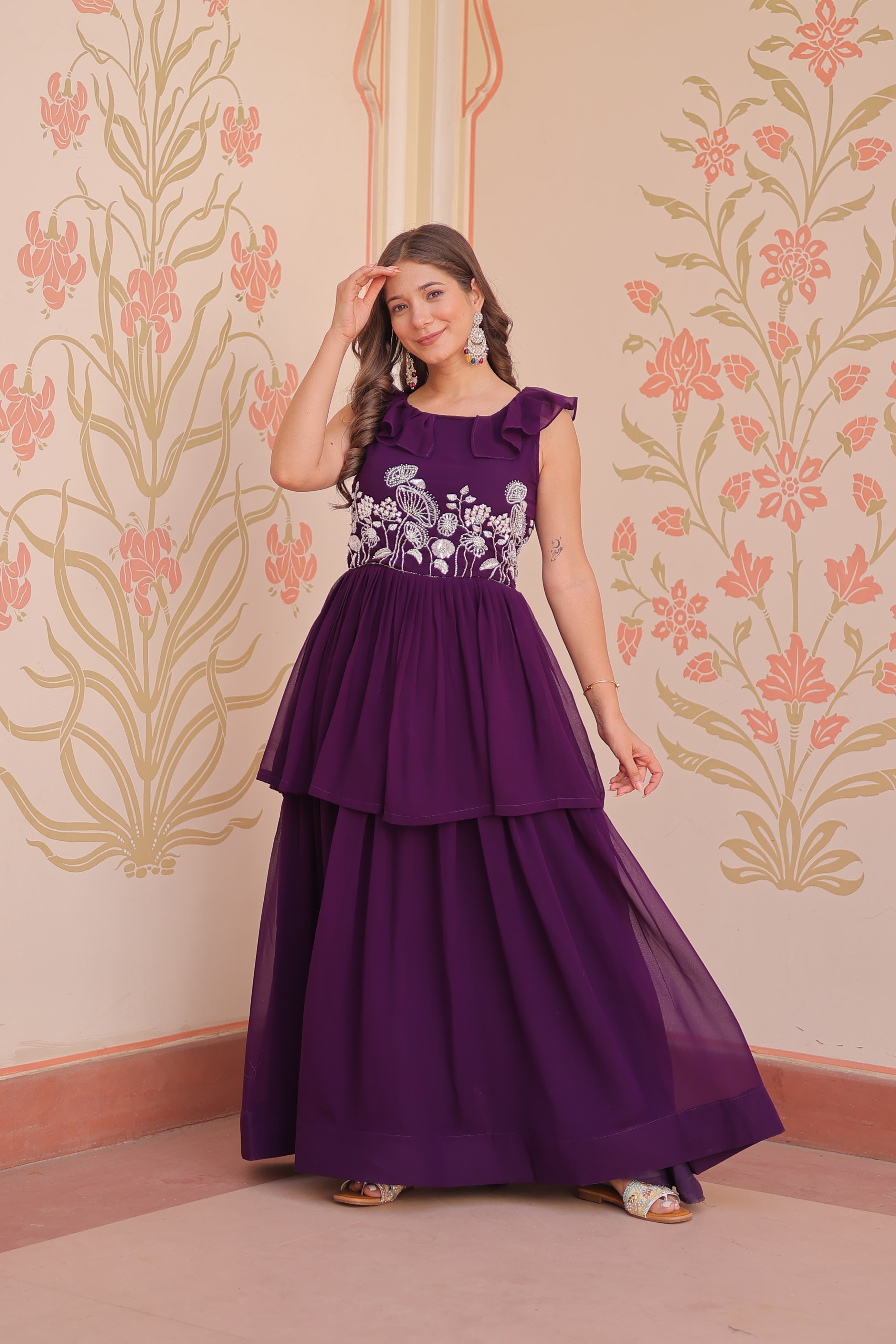 Prazu Fashion Purple Georgette Embroidered Designer Gown