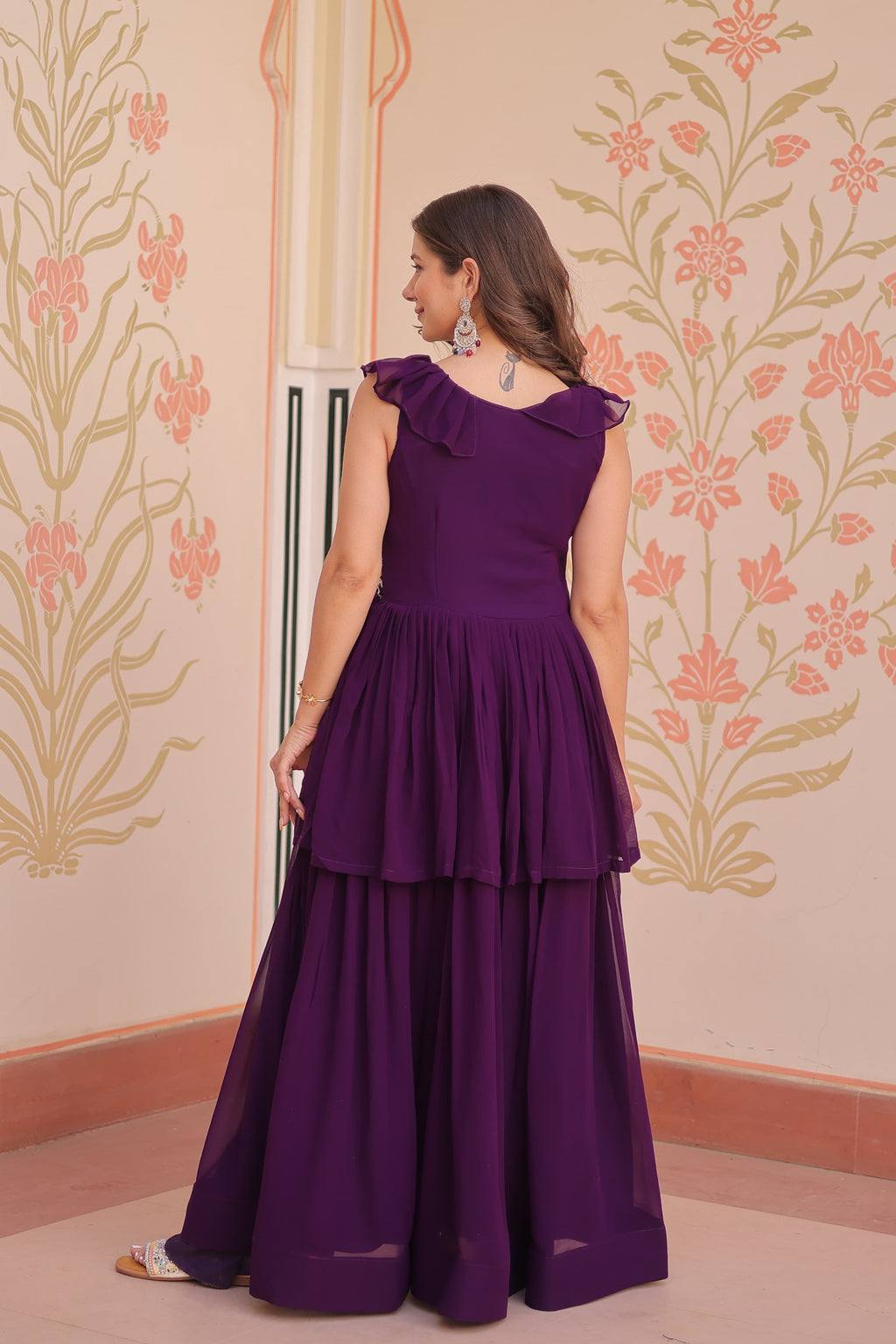 Prazu Fashion Purple Georgette Embroidered Designer Gown