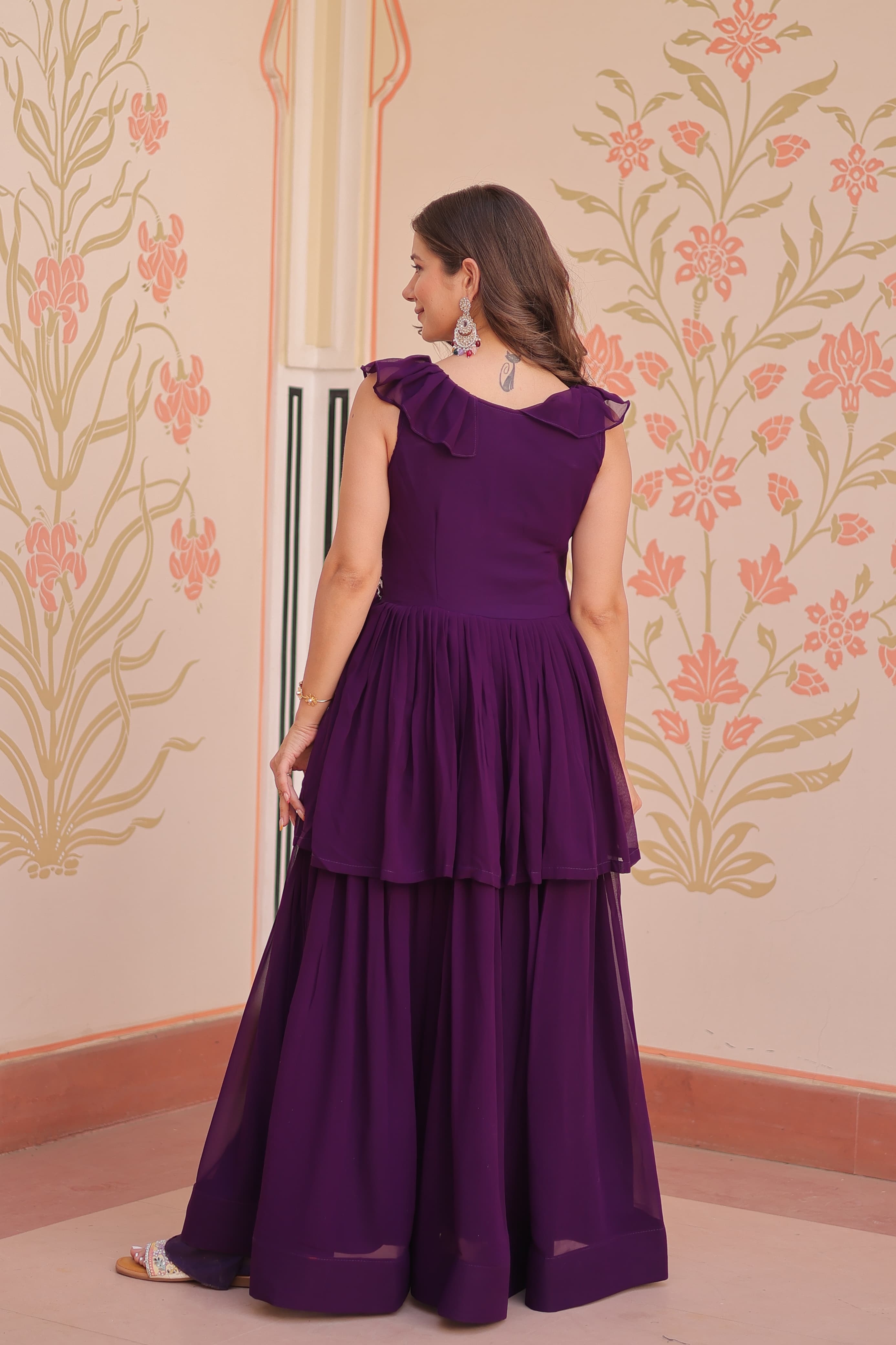 Prazu Fashion Purple Georgette Embroidered Designer Gown