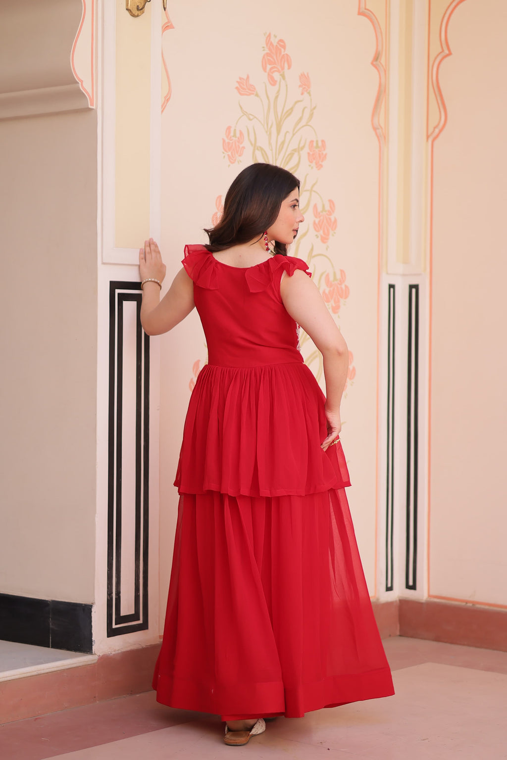 Prazu Fashion Red Georgette Embroidered Designer Gown