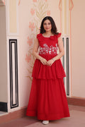 Prazu Fashion Red Georgette Embroidered Designer Gown