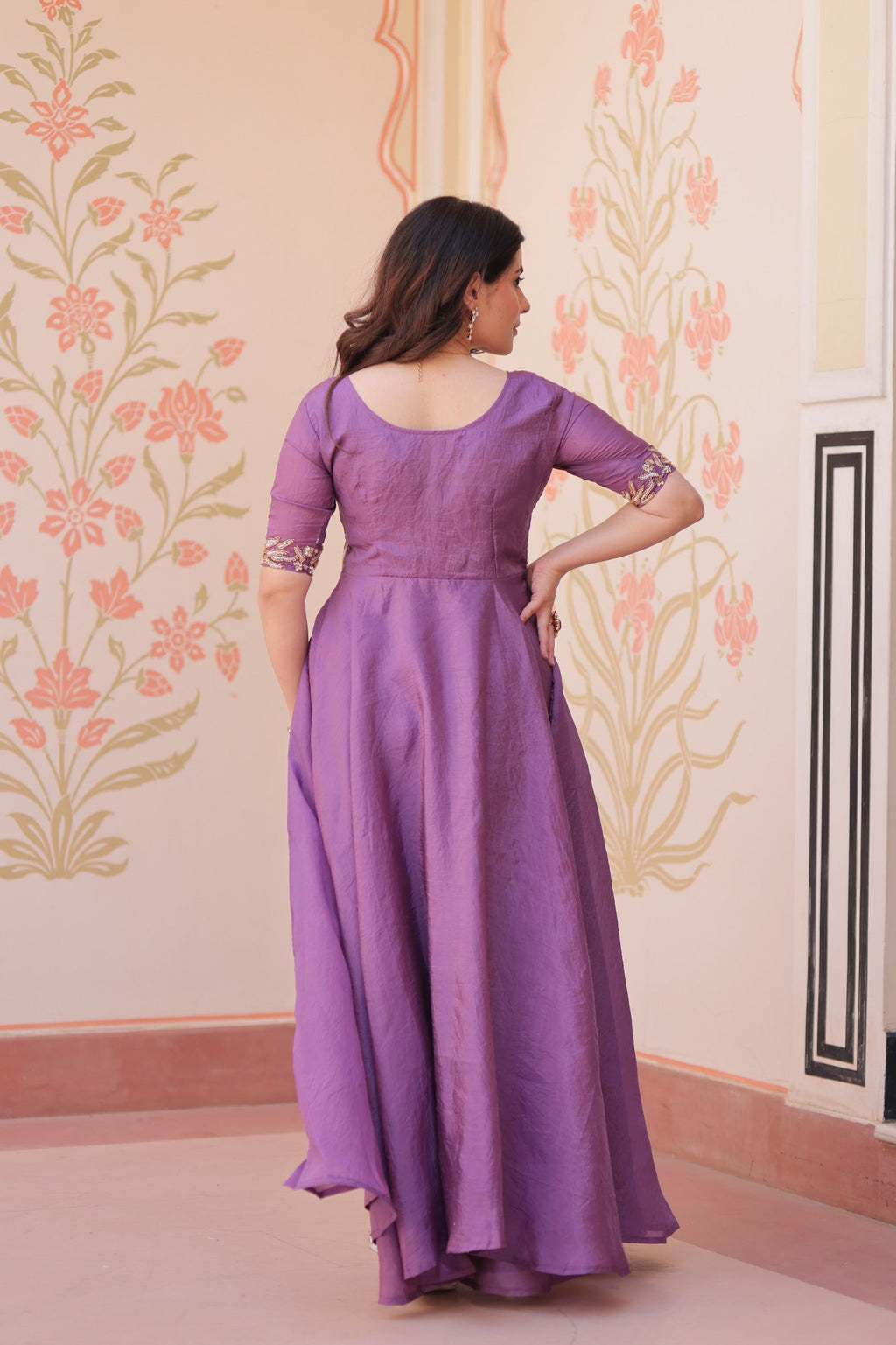 Prazu Fashion Lavender Gold Crush With Beads Embroidered Work Gown