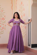 Prazu Fashion Lavender Gold Crush With Beads Embroidered Work Gown