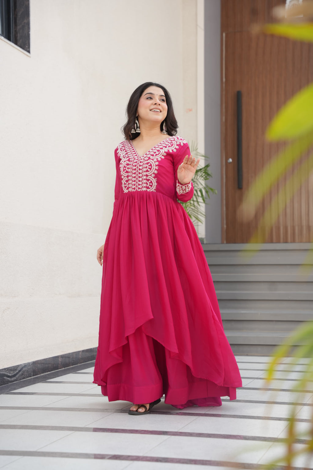 Prazu Fashion Pink Georgette Embroidered Designer Gown