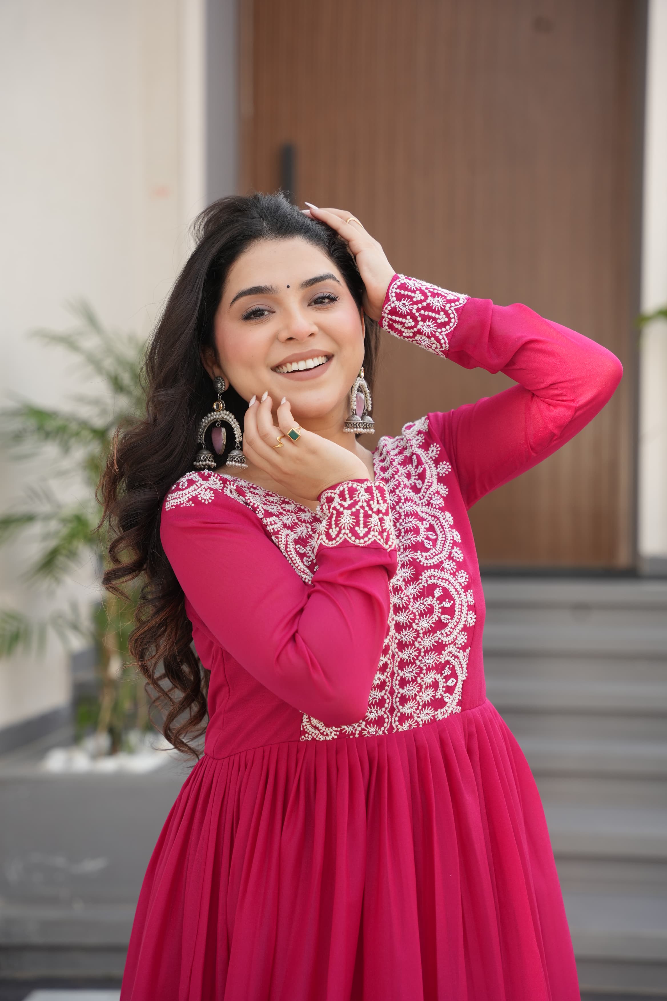 Prazu Fashion Pink Georgette Embroidered Designer Gown
