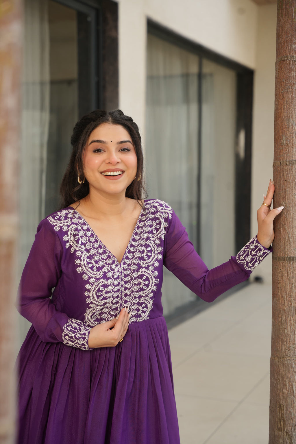 Prazu Fashion Purple Georgette Embroidered Designer Gown