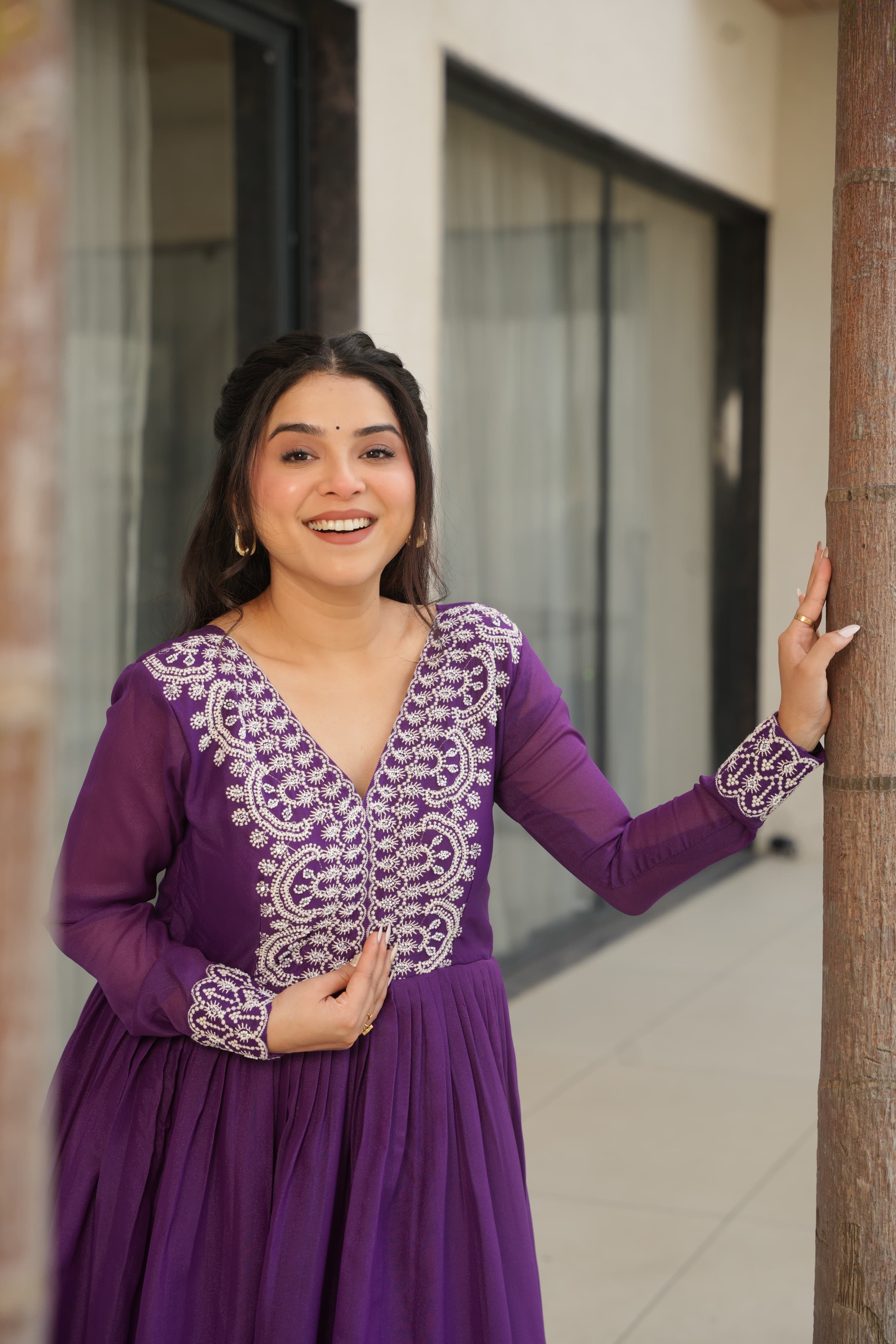 Prazu Fashion Purple Georgette Embroidered Designer Gown