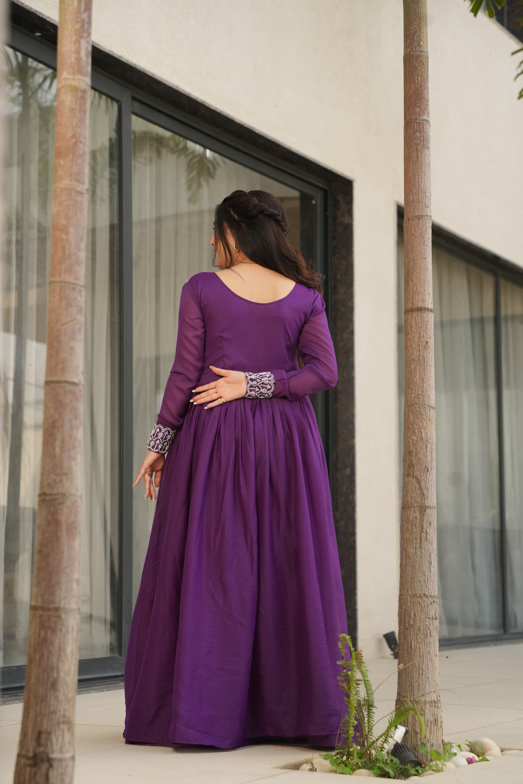 Prazu Fashion Purple Georgette Embroidered Designer Gown