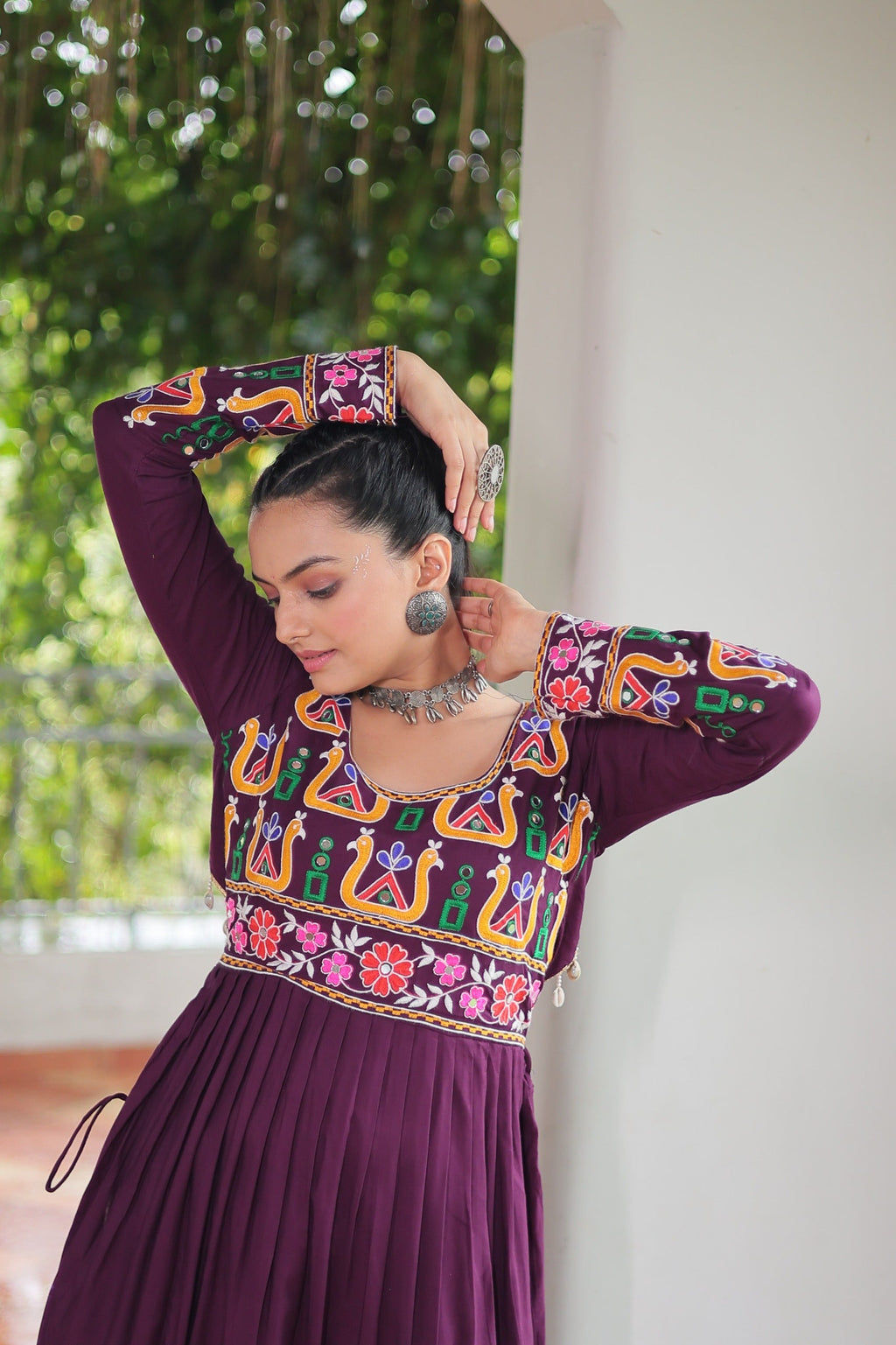 Prazu Fashion Wine Reyon Kutchi Gamthi Work Navaratri Gown