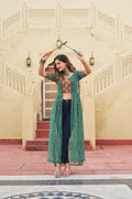 Prazu Fashion Green Georgette Bandhani Print With Kutchi Patch work Navaratri Kurti