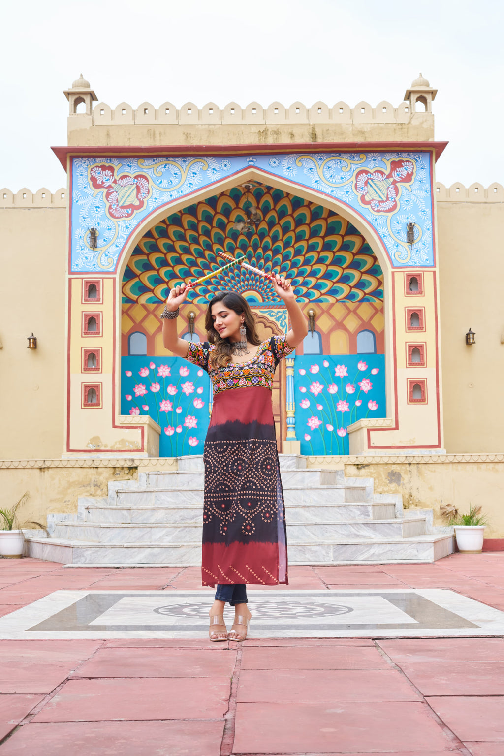 Prazu Fashion Black Rayon Printed With Kutchi Gamthi Work Navaratri Kurti