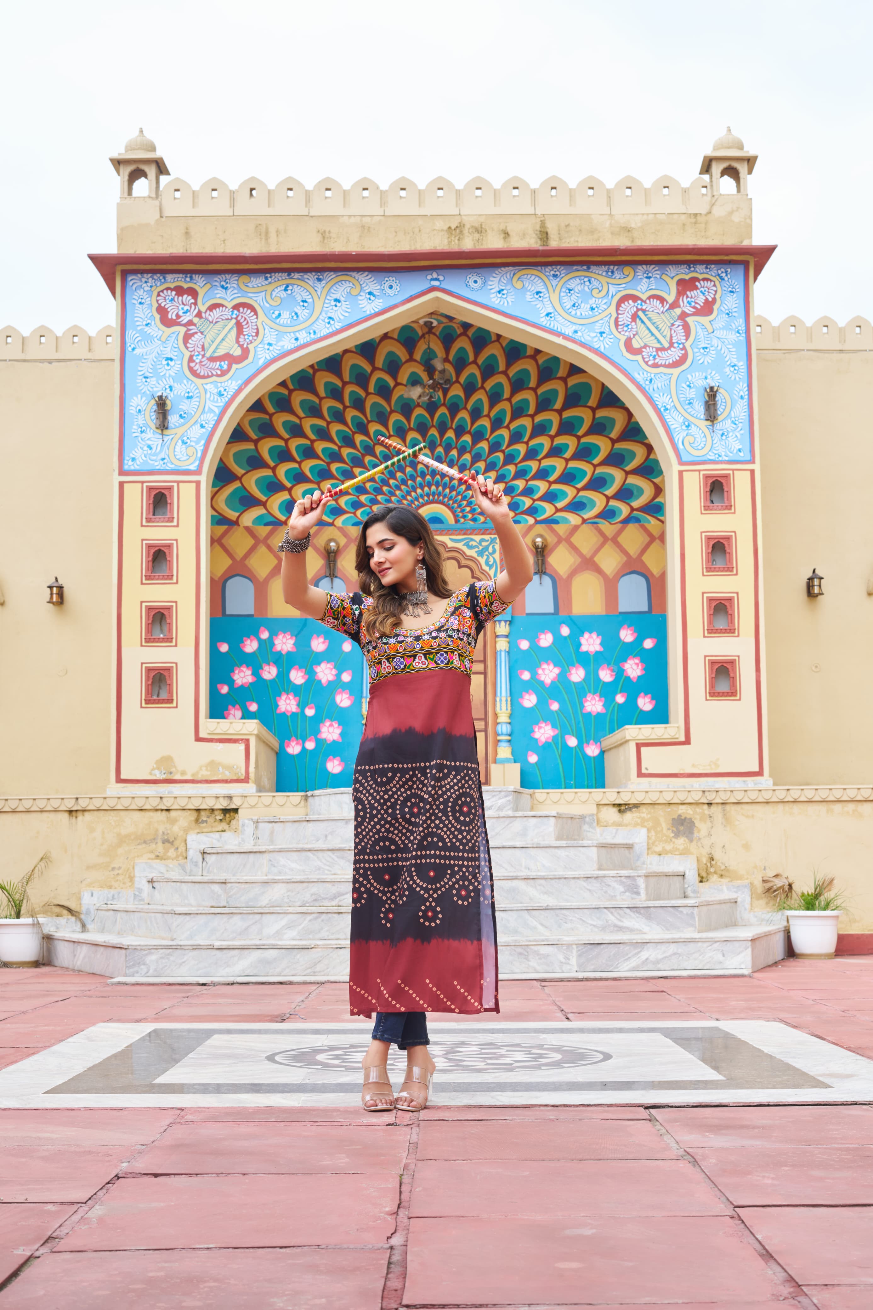 Prazu Fashion Black Rayon Printed With Kutchi Gamthi Work Navaratri Kurti