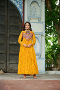 Prazu Fashion Yellow Georgette Bandhani Print With Kutchi Patch work Navaratri Kurti