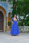 Prazu Fashion Blue Georgette Bandhani Print With Kutchi Patch work Navaratri Gown