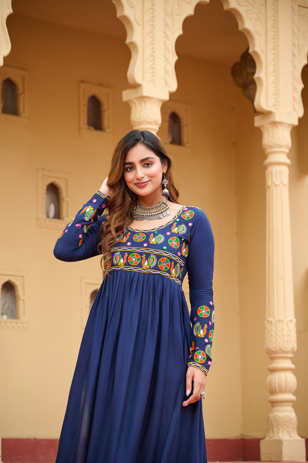 Prazu Fashion Blue Rayon With Kutchi Gamthi Work Navratri Kurti