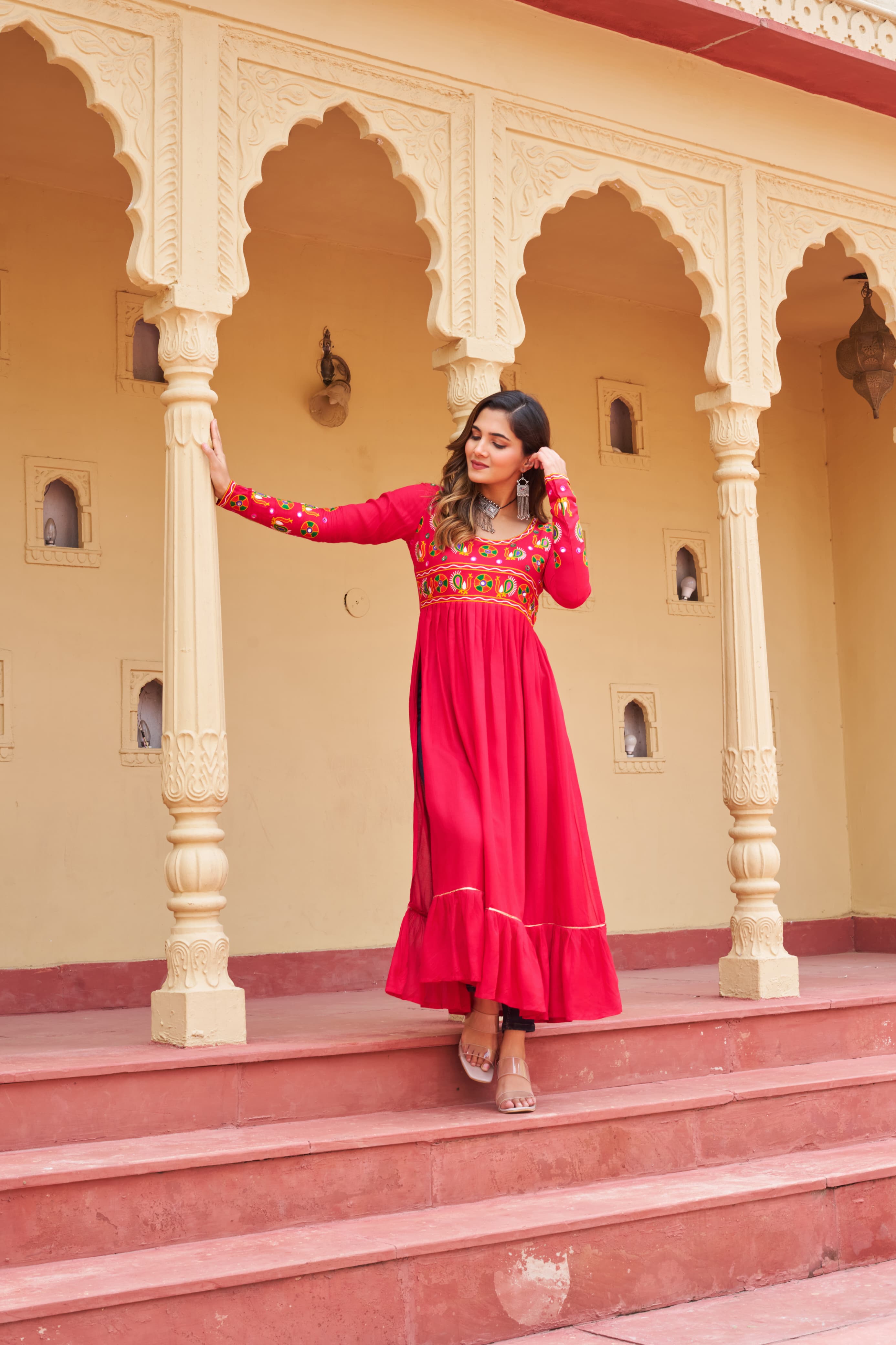 Prazu Fashion Pink Rayon With Kutchi Gamthi Work Navratri Kurti