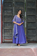 Prazu Fashion Blue Georgette Sequins Multithreaded Beads Embroidered Gown With Dupatta