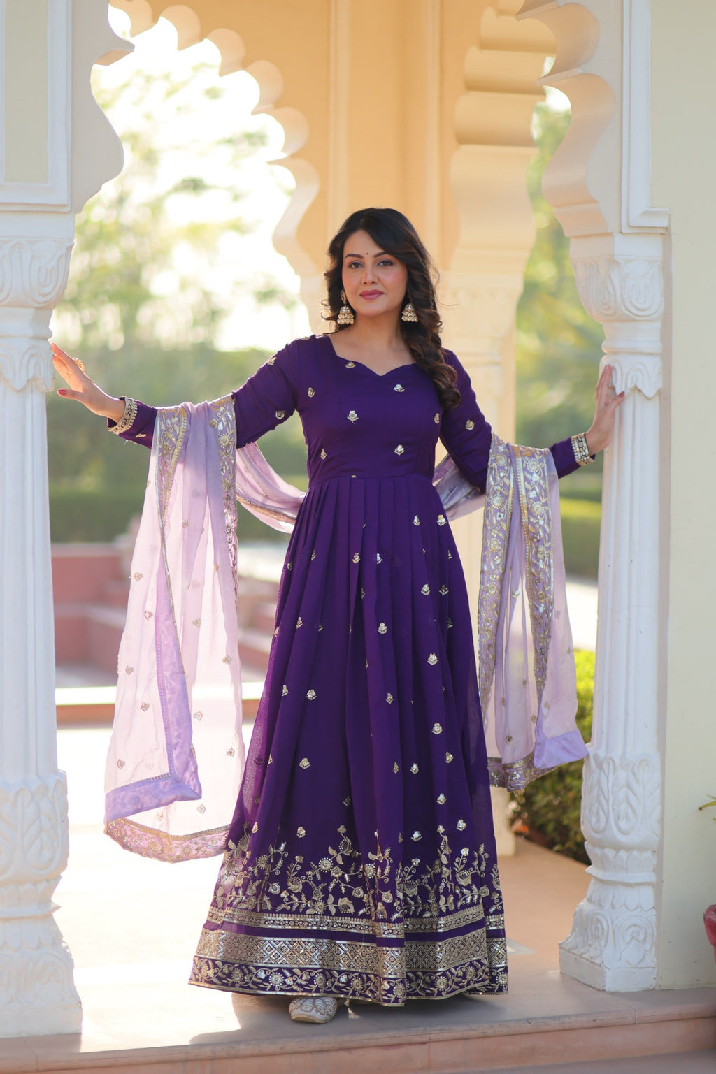 Prazu Fashion Violet Georgette With Embroidery Zari Sequins-Work Gown