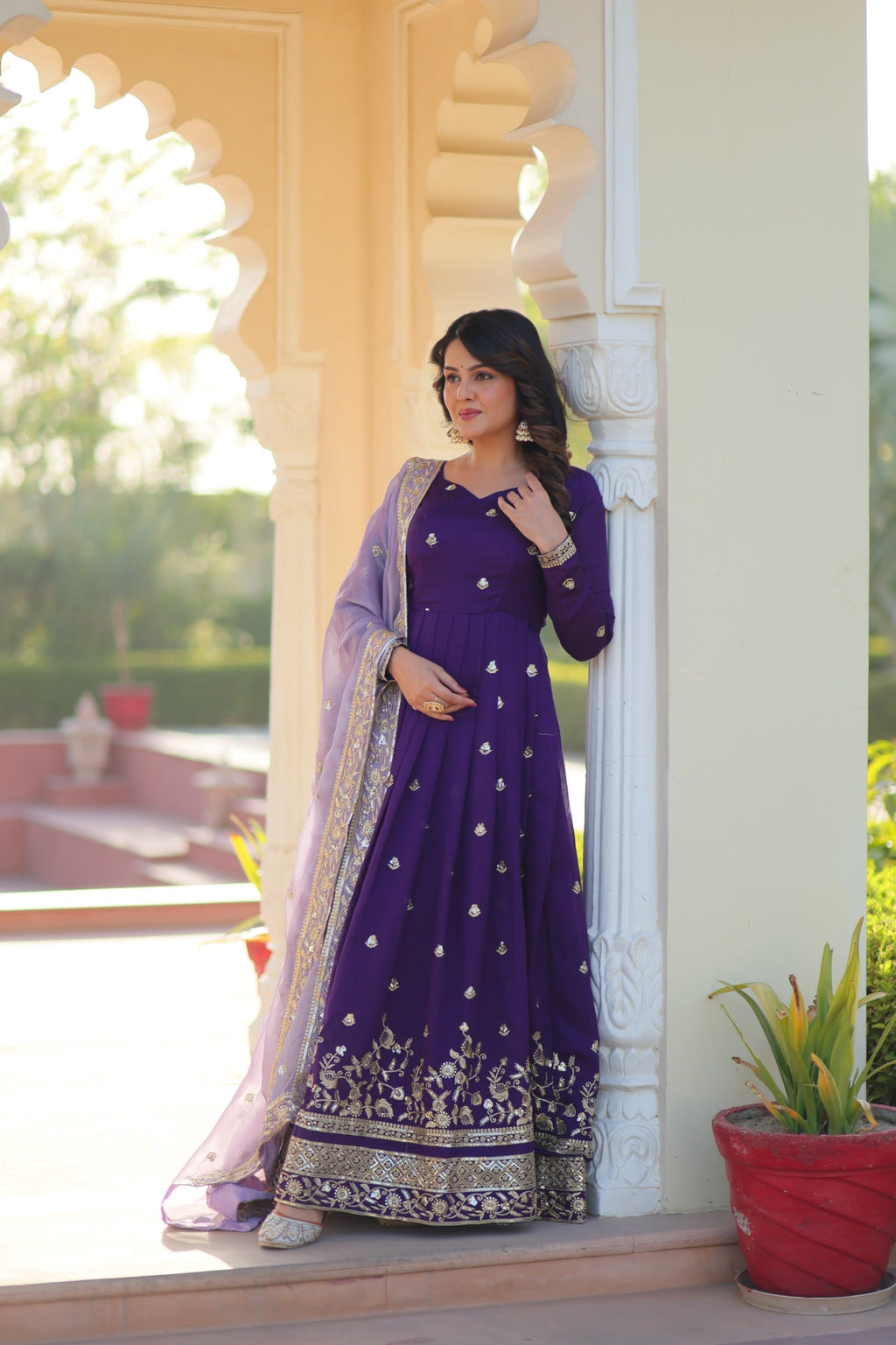 Prazu Fashion Violet Georgette With Embroidery Zari Sequins-Work Gown