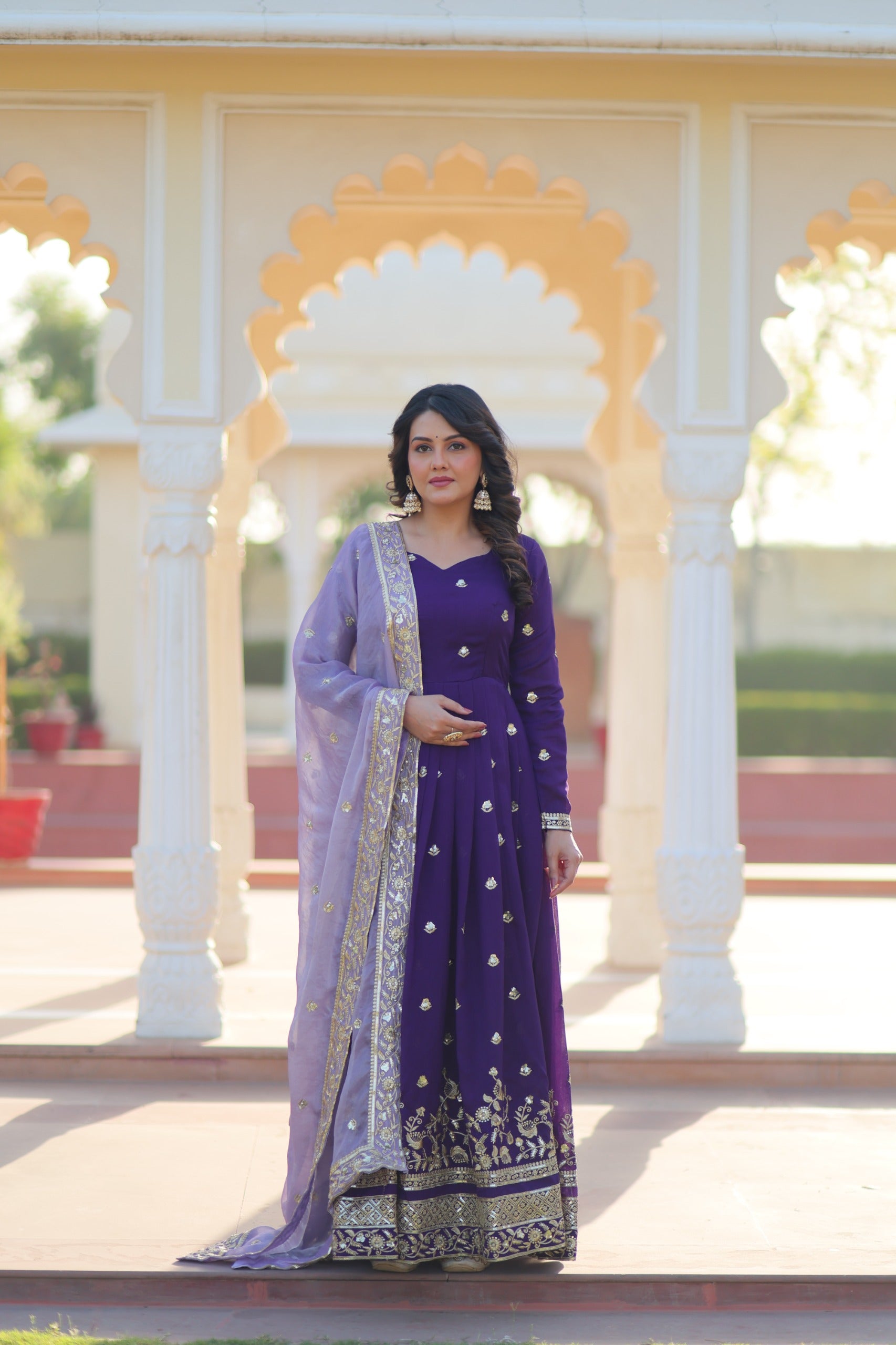 Prazu Fashion Violet Georgette With Embroidery Zari Sequins-Work Gown