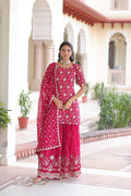 Prazu Fashion Pink Georgette With Rich Sequins Embroidered Work Sharara Suit