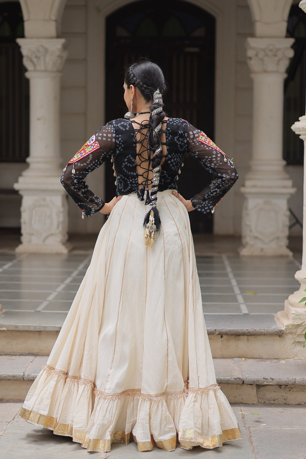 Prazu Fashion Black Georgette Bandhani Print With Kutchi Gamthi Navratri Lehenga