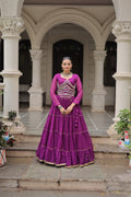 Prazu Fashion Purple Georgette Leheriya Print Work With Mirror Lace Navratri Lehenga