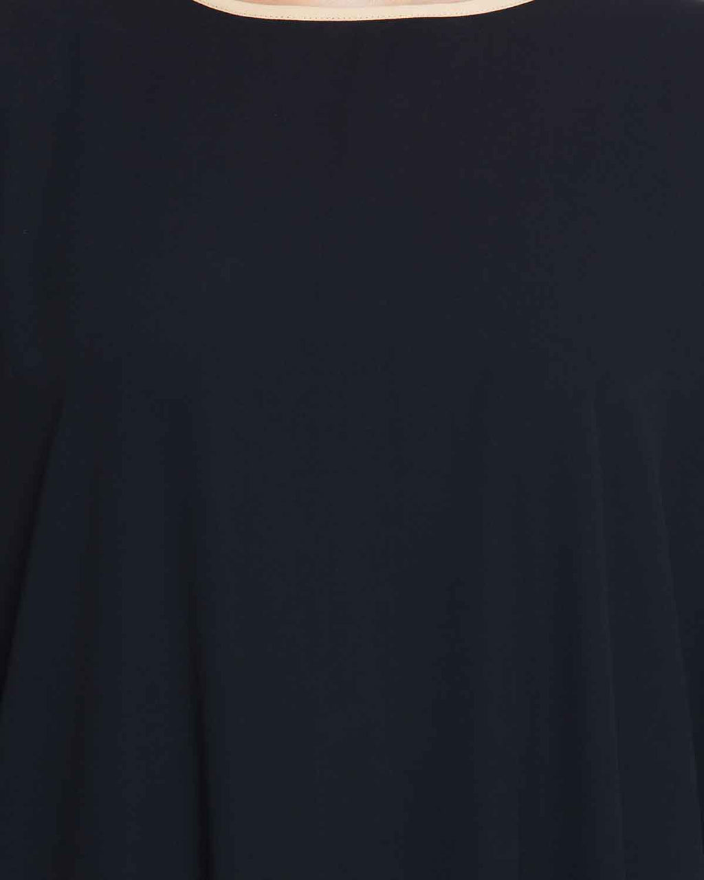 Bashariya Elegant Kaftan Abaya In Free Size With Contrast Detailings-Black