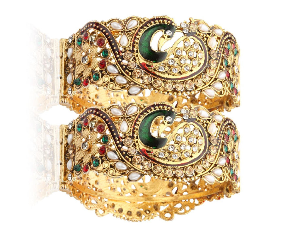 Gold-Polished Alloy Claasic Rajasthani Style Peacock Bangle Set - The Pari