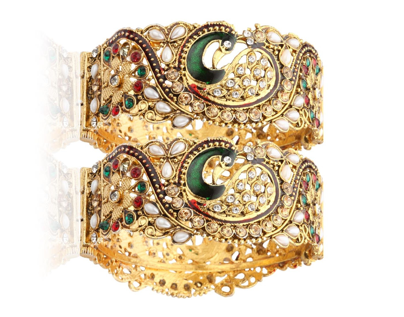 Gold-Polished Alloy Claasic Rajasthani Style Peacock Bangle Set - The Pari