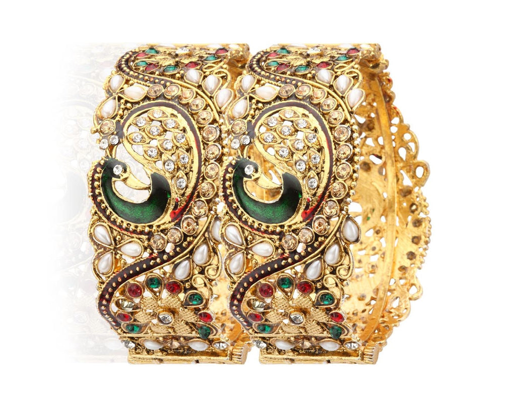 Gold-Polished Alloy Claasic Rajasthani Style Peacock Bangle Set - The Pari