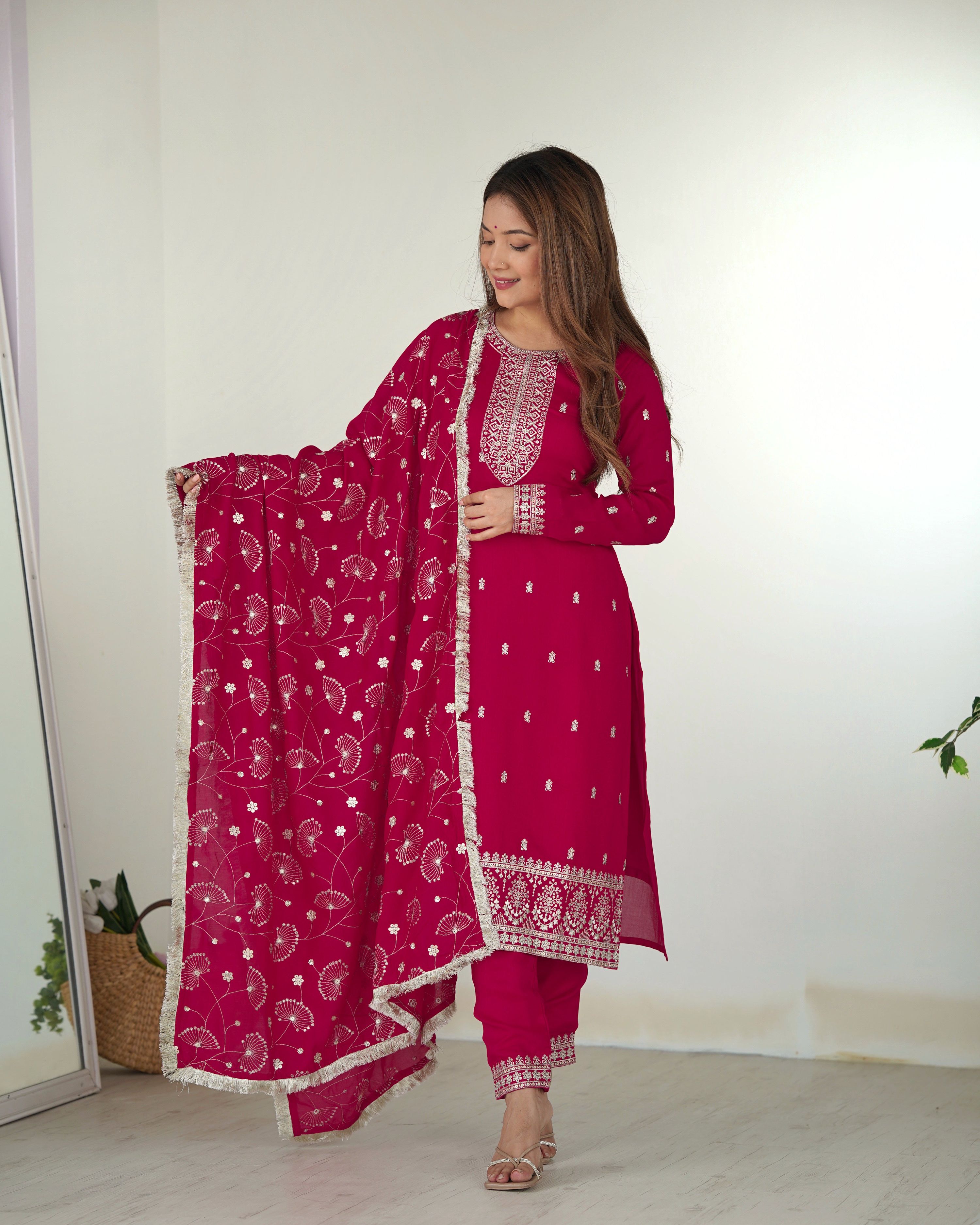 Lehenga Mart Designer Kurta Pant Dupatta - pink