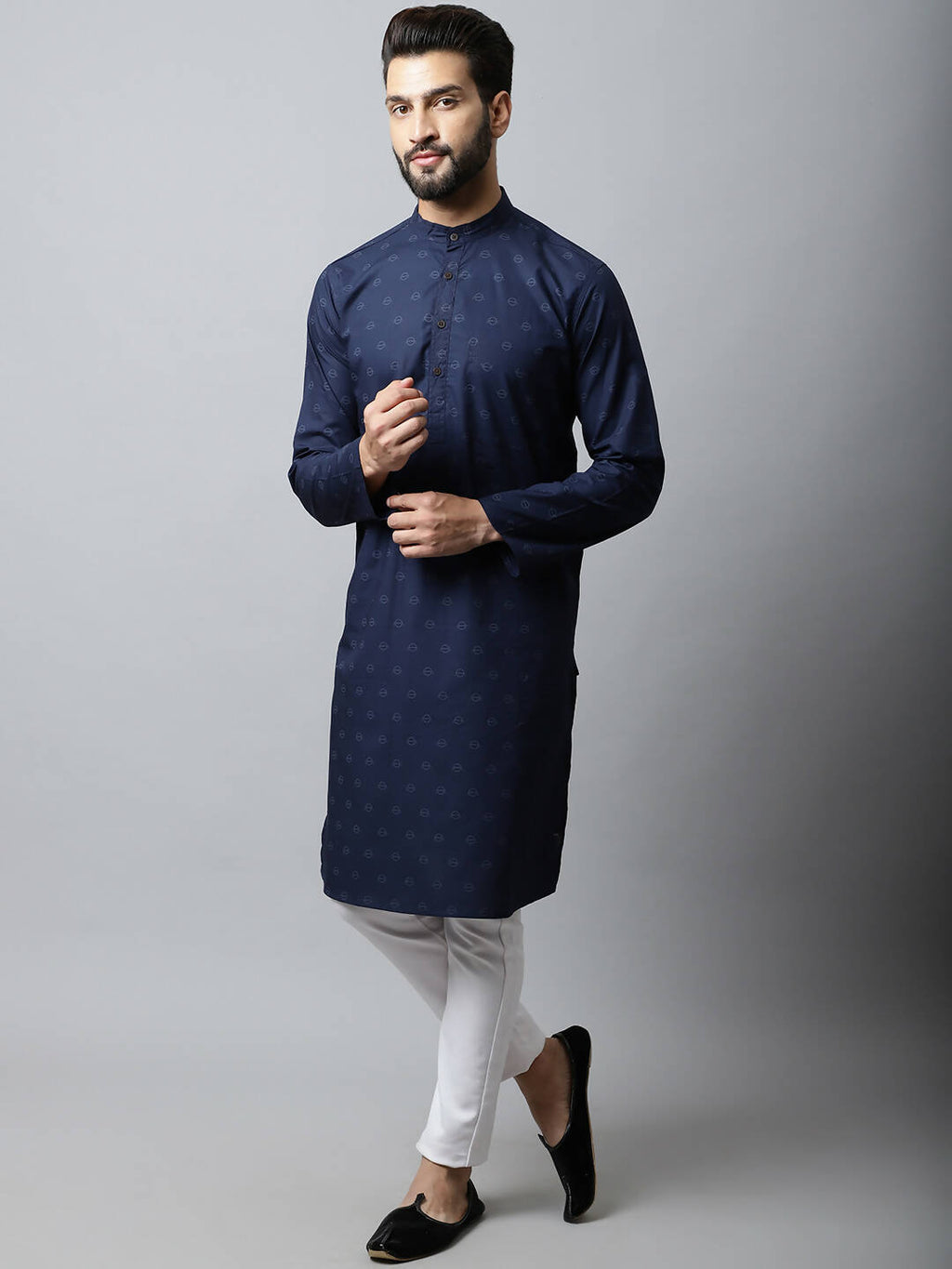 Even Apparels Navy blue Color Pure Cotton Men's Kurta With Band Collar (PRT1184-NVC)