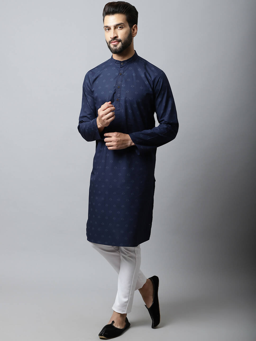 Even Apparels Navy blue Color Pure Cotton Men's Kurta With Band Collar (PRT1184-NVC)