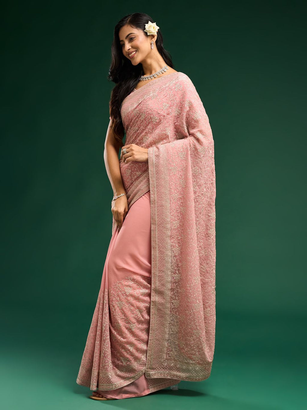 kasee Floral Embroidered Pure Georgette Saree
