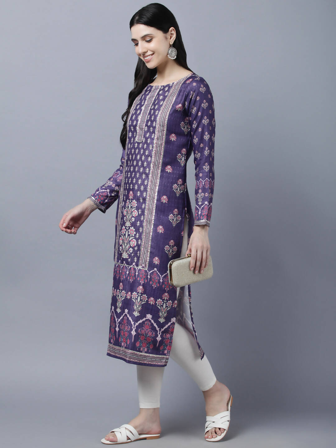 Myshka Women Purple Ethnic Motifs Printed Kurta