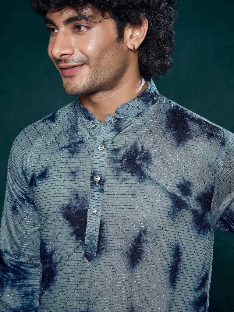 Blue Viscose Designer Sequance Embroidery Work Men's Kurta Set - Mahotsav