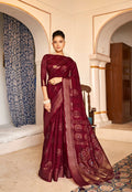Maroon Patta Poly Cotton Floral Printed Saree With Unstitched Blouse Piece - Shades