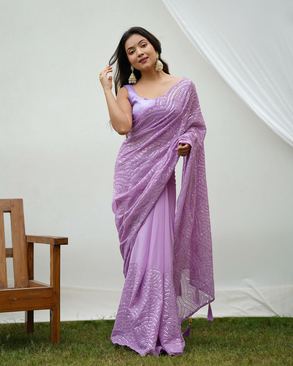 Vamsee Trending Sequins 1 Lavender Georgette Saree